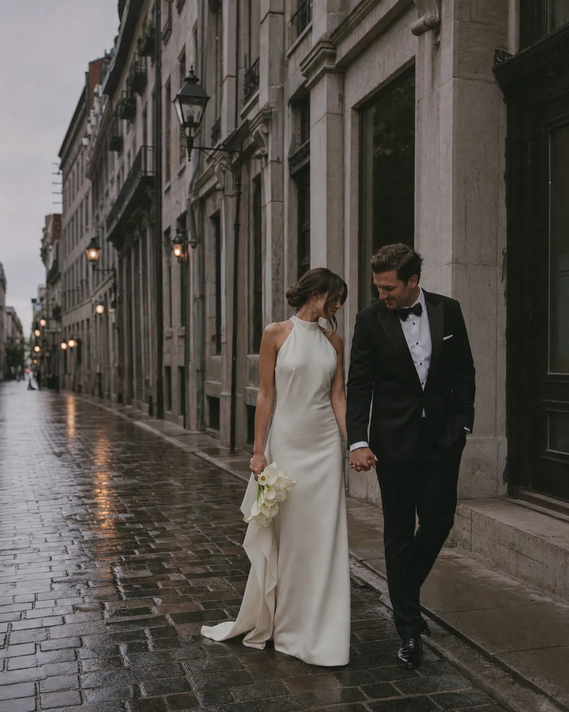 Jonathan et Charlotte marchent dans le Vieux-Montréal
